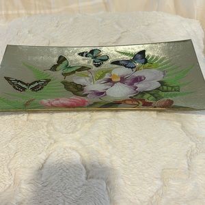 Tozai Home‎ Floral  Butterfly Glass Tray